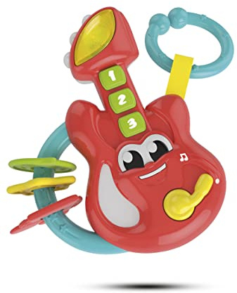 Baby Clementoni - 17220 - Hochet Guitare Electrique pour Bébés - A partir de 3 mois et plus - Avec Touches et Musiques - Sons et Lumières - Plastique pour se faire les Dents