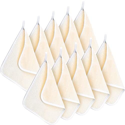 Tatuo 10 Count Exfoliating Wash Cloths for Body and Face Facial Bath Scrub Soft Weave Loofah Towel Exfoliate Bath Towel Remove Dead Skin Wash Cloth for Women Man (White Edge)