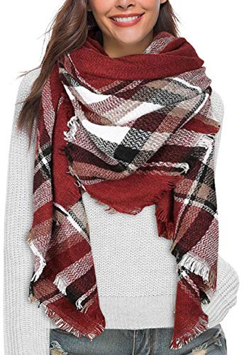 heekpek Écharpe Chale Femme Cachemire Imitation Chaud Automne Hiver Grand Plaid Tissu Glands Foulard