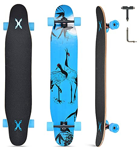 Opurtdor Longboard Skateboard Adulto,117x23 cm Monopatin Long Arce de 8 Capas con Rodamientos ABEC-11, Ruedas con Luz LED,Completo Longboard Cruiser Apto para Principiantes