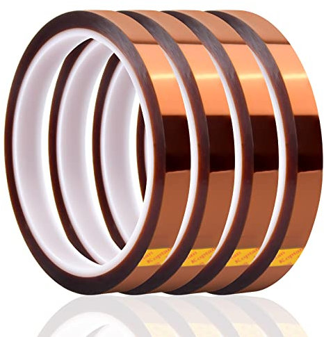 Catime 4 Rollos 10mm x 30m Alta Temperatura Cintas Resistentes al Calor, Cinta Adhesiva de Poliimida, Kapton Tape Cinta Aislante para Sublimacion Soldar Placa de Circuito Aislantes (Marrón)