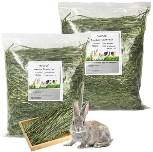 Ohcool Timothy Hay 2.2LBS - Premium Hay for Rabbits Tortoise Guinea Pig Chinchilla - Dust Free Natural Fresh Hay (1.1 lbs, 2 Pack)