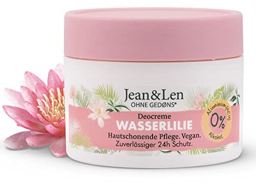 Jean & Len Deocreme Wasserlilie, bis zu 24h zuverlässiger Schutz, praktische Reisegröße, lässt sich leicht auftragen, floraler Duft, Festes Deo, ohne Aluminium & Alkohol, vegan, 50 ml