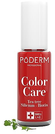 PODERM Vernis Mycose à Ongles - Swiss Made | Couleur Rouge Puissant - 8ML | Antifongique au Tea Tree, Silicium & Biotine | Renforce, Répare & Camoufle Ongles Jaunes et Abîmés | Créé par un Podologue
