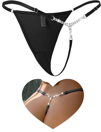 ohyeah Womens Thong Underwear G String T-back Tangas Lace Plus Size Panties Micro G-string Thong Rhinestones Shine Cheeky Bikini Bottom XS-S