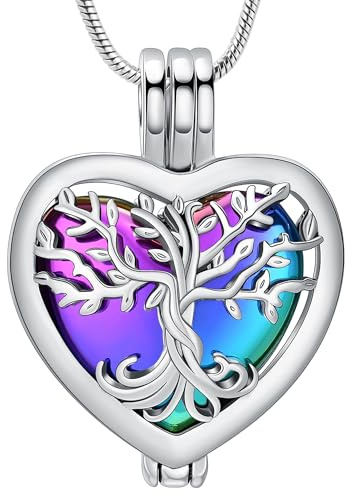 VCCWYQK Collana con urna a forma di cuore con albero della vita, per donne e uomini, in acciaio inossidabile, gioiello per cremazione, medaglioni commemorativi per la persona amata, One size, Acciaio