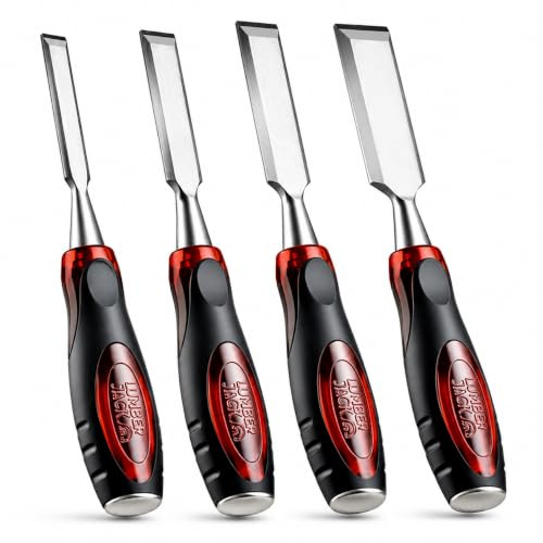 Lumberjack Wood Chisel Set 4pc Bevel Edge Chisel Set with Strike Caps