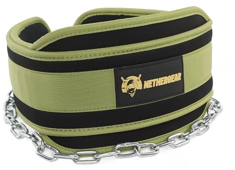 Nethergear Dippbälte för tyngdlyftning med 91 cm kraftig stålkedja, bekväm neopren och stark sömnad, viktat bälte perfekt för bodybuilding, powerlifting, pull ups och squats (grön)
