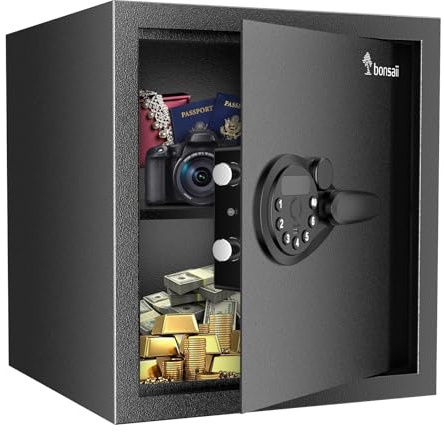 Bonsaii Security Safe Box,1.2 Cubic Feet Large Document Safe Box,New Type of Digital Keypad Lock,Removable Shelf for Money,Jewelry and Valuables,12.99 x 14.17 x 12.99 Inches