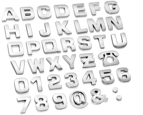 40 pezzi 3D Adesivo Auto Emblema Lettere personalizzate Set 3D adesivo cromato per auto 26 lettere 10 numeri 4 simboli in Argento Autoadesivi DIY Decorazione