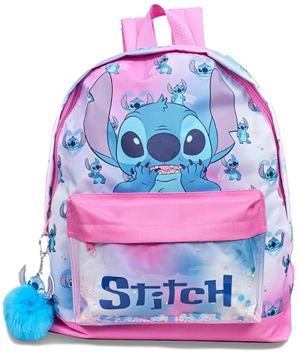 Disney Stitch Girls Backpack Kids Pom Pom Keyring Childrens Rucksack