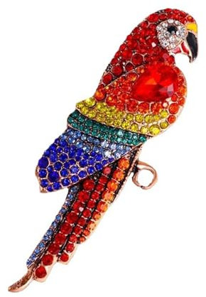 Broche IMINI Perroquet pour Femmes Filles Plaqué Or Oiseau Animal Cristal Coloré Épinglettes Clip Pull Écharpes Chapeau Robe Sac à Dos Broches Bijoux Cadeaux, Piccolo, Métal, Zircon cubique