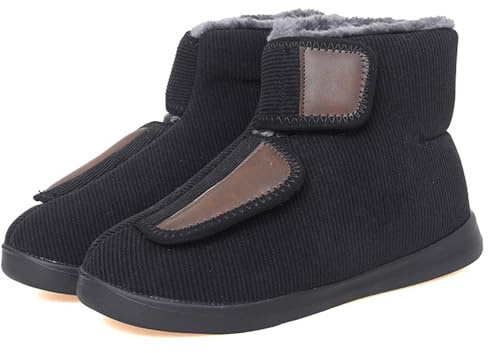 bumuam Femmes Boots d'hiver avec Talons Plats Fourrée Chaude et Confortable Chaussures Pieds Larges Chaussures Orthopediques Diabetique Black 38