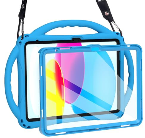 TOPESCT Kids Case for iPad A16 11th/10th Generation (2025/2022) 11inch/10.9inch- Made of Kid-Friendly Silicone, with Built-in Screen Protector, Shockproof Handle Stand Case For iPad 11th/10th Gen