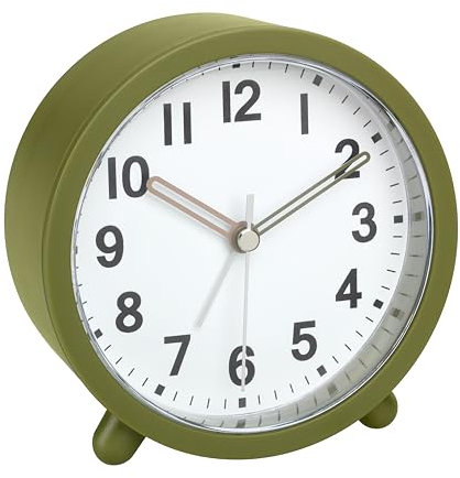 TFA Dostmann Sveglia analogica a batteria,60.1043.04, con orologio al quarzo, non ticchettio, per camera da letto, soggiorno, cucina, con funzione snooze, retroilluminazione inclusa, verde