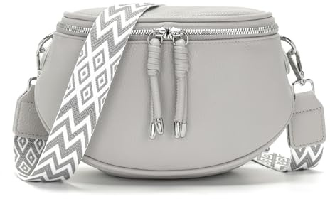 JSDOST Bauchtasche Damen klein Crossbody Bag Umhängetasche Damen Handtasche Veganes Leder Tasche Grau