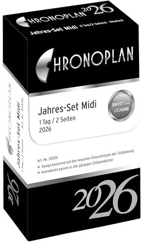 Chronoplan 50536 kalenderinlägg 2026 (årsuppsättning midi (96 x 172 mm), ersättningskalendarium för mötesplanerare, dagsplanerare, perfekt för detaljerad dagplanering, 1 dag på 2 sidor, med