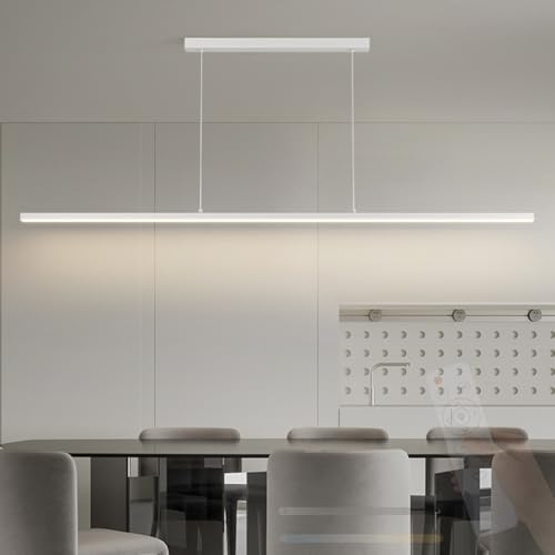 TZSMUM LED Largo Lineal Lámpara Colgante con Mando a Distancia Lámpara de Araña 2700K-6500K Regulable Lámpara en Suspensión Hierro Aluminio Minimalista Diseño para Cocina Oficina (100cm,Blanco)