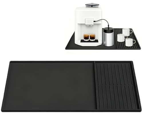 Kaffemaskinsunderlägg av silikon, 61 x 40,5 cm droppmatta, porslin, silikon kaffematta, 2 sv 1 silikonmatta för kaffebryggare för kaffe, underlägg kaffebryggare matta silikonmatta, svart
