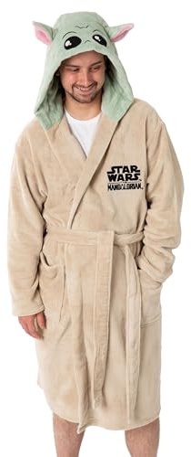 Star Wars Yoda Hooded Bathrobe | Beige Cosy Fleece Unisex Loungewear | Long Sleeve Tie Closure for Adults | Classic Movie Merch