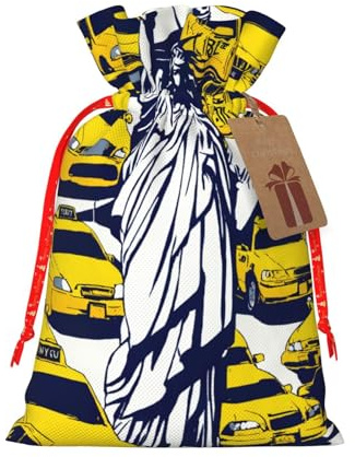 Bolsas de regalo con cordón de Navidad con estampado de la ciudad de Nueva York, saco festivo de Navidad, fiesta de cumpleaños, embalaje de regalo