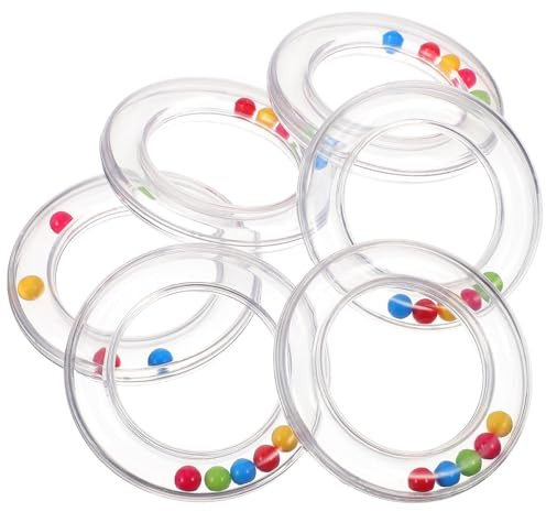 Toyvian Lot de 6 Hochets Transparents pour Bébé, Anneaux Sensoriels avec Billes à Rouler, Billes Visibles à Insérer Dans La Clochette pour Stimuler La Préhension Des Molaires Des Tout-petits,