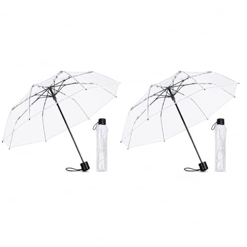 Paraply transparent damer, manuellt fickparaply genomskinligt vikbart liten, klart paraply med Sakura-mönster och matt handtag, lätt reseparaply för bröllop, vardag, fotografering
