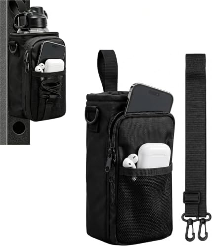 Bolsa Magnética de Gimnasio, Porta Botella de Agua Magnético para Gimnasio con Bolsillo para Móvil, Funda Botella Agua con Correa de Hombro Ajustable y Asa ,Soporte Magnético para Máquinas de Gym