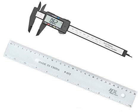 JZK Calibre digital plástico pie de rey 150mm + regla de 300mm, calibrador electrónico con pulgadas y métricas profundidad conversión pantalla LCD con baterias