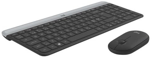 Logitech MK470 Slim Combo Kabelloses Tastatur-Maus-Set, 2.4 GHz Verbindung via Nano-USB-Empfänger, 10m Reichweite, 18-Monate Batterielaufzeit, PC/Laptop, Skand. QWERTY-Layout - Graphit