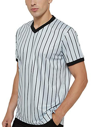 TopTie Basketball-Schiedsrichtertrikot, offizielles graues V-Ausschnitt, Performance-Shirt mit schwarzen Nadelstreifen-Größe L