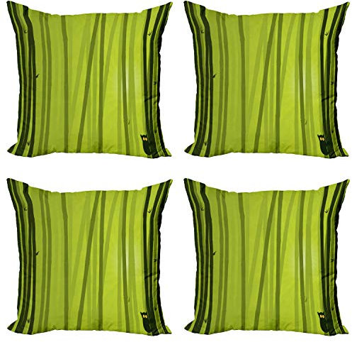 ABAKUHAUS asiatisch Kissenbezug Set (4 Stück), Botanischer Wild Animal, moderner doppelseitiger Digitaldruck, 60 cm, Apfelgrün Schwarz