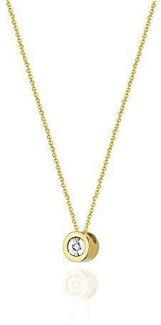 Goldene Damen Halskette 585 14k Gold Gelbgold Weißgold Kette mit Anhänger Kreis natürlicher echt Diamanten Brillanten Gravur