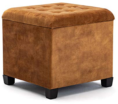 HNNHOME 45cm Cube Cloud Velvet Padded Seat Ottoman Storage Stool Box, Footstool Pouffes Chair with Lids (Mustard, Cloud Velvet)