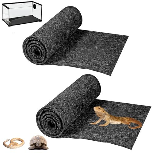 HERCOCCI 2 Pack Reptile Carpet, 39ââ x 20ââ Terrarium Bedding Substrate Liner Reptile Cage Mat Tank Accessories for Bearded Dragon Lizard Tortoise Leopard Gecko Snake (Grey)