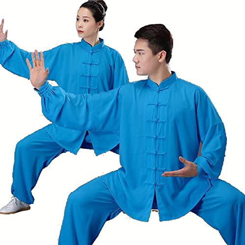 HFCY Cinese Tradizionale Arti Marziali Kung Fu Tai Chi Abbigliamento per Uomo Donna Camicia Manica Lunga Pantaloni Formazione Uniforme Primavera, Blu Scuro XXXL