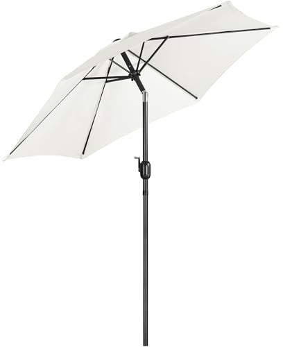 Yaheetech Ombrellone da Giardino Esterno 230 cm Portatile Parasole Protezione UV con Manovella 6 Stecche Reclinabile Telo in Poliestere Tubo in Alluminio Spiaggia Balcone Terrazzo Crema