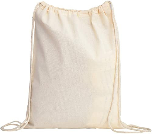 TBF (50 Pack) Set of 50 Durable Cotton Canvas Drawstring Backpack Bags 14 W x 16 H (Natural)
