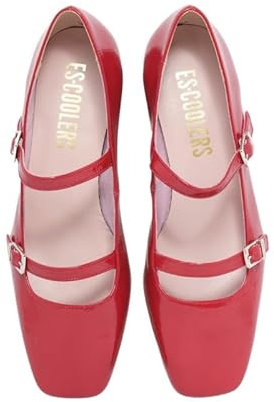 escoolers E2327T Dorothy Ballerine Mary Jane en Cuir à Talons Bas pour Femme Fabriqué en Espagne., rouge, 40 EU