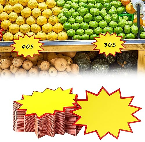 Lot de 100 étiquettes fluorescentes Starburst - Étiquettes de vente pour magasin, styles, pour supermarchés