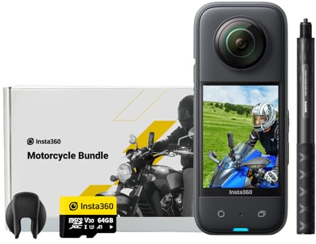 Insta360 X3 New Motorcycle Bundle - Waterproof 360 Action Camera with 1/2 48MP Sensors, 5.7K 360 Active HDR Video, 72MP 360 Photo, 4K Single-Lens, 60fps Me Mode, Stabilization, AI Editing