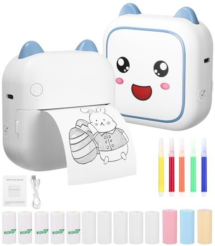 Zounin Mini Drucker, Tragbarer Fotodrucker, Smartphone Bluetooth Drucker (Blau)