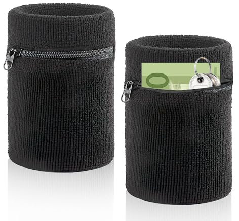 2 Stück Schweißband Sport Wristband, Handgelenktasche mit Praktischer Reißverschlusstasche, Baumwoll Schweißband Arm für Fußball,Basketball und Tennis Sport