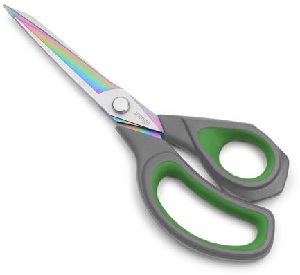 LIVINGO Professional Sharp Fabric Scissors - Titanium Coated Forged Steel Heavy Duty Shears All Purpose for Sewing Craft Cutting Cloth, Paper, Leather, 9.5 Inches, Gray/Green