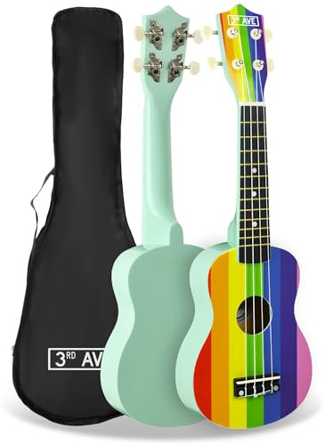 3rd Avenue Ukelele soprano para principiantes de 53 cm, 4 cuerdas de nailon con bolsa de ukelele gratis, arco iris, lecciones en línea gratis de 1 mes