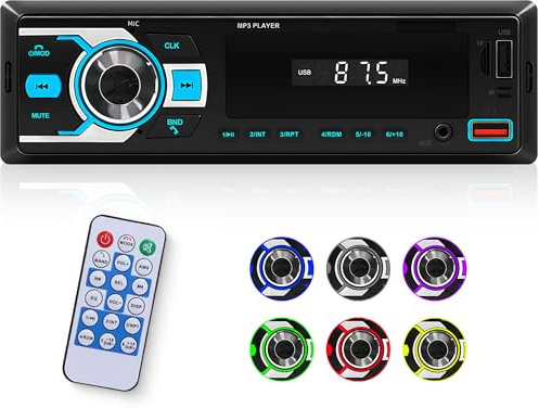 Rimoody Autoradio Bluetooth 1 Din, Radio Voiture 1 Din avec Bluetooth Mains Libres FM USB/SD/AUX-in Localisation d'application Mobile Commande vocale Lumière 7 Couleurs Contrôle d'application