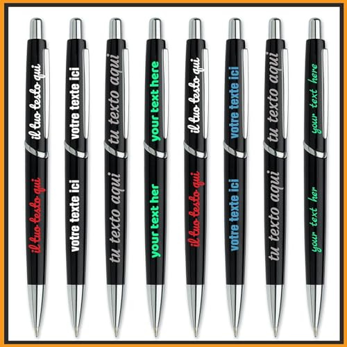 Fino a 300 Pezzi di Penne Personalizzata, Penna con 2 stampe a colori, Nome, testo, logo,Penna a Sfera Regalo Ufficio, Laurea, Matrimonio, Anniversario, compleanno (15, Nere)