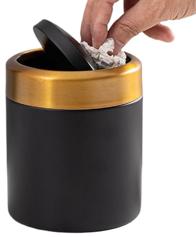 Generisk bords-soptunna, skrivbords-soptunna, 1,5 l soptunna, återvinningsbehållare | 304 rostfritt stål återvinningsoptunna med svänglock för sovrum, bil