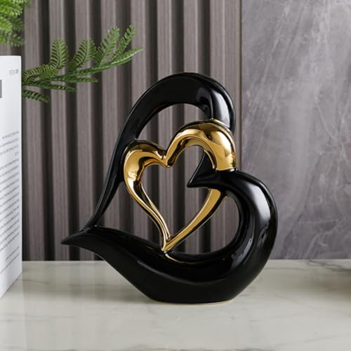 ODMYZG Statua in ceramica a doppio cuore,Elegante cuore per la decorazione,scultura decorativa per la casa,soggiorno,decorazione dell'ufficio,adatta come regalo.
