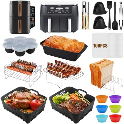 Heißluftfritteuse Zubehör, Airfryer Zubehör für Ninja Double Stack XL 9,5 L, Zubehör Ninja Heißluftfritteuse SL400EU AF400EU AF451EU AF500EU 9,5L-10,4L, Silikonform Ninja Dual Zone Airfryer Zubehör